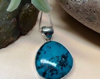 Green Turquoise pendant/Large Turquoise pendant with Sterling silver chain 18 inches/Silver turquoise necklace pendant