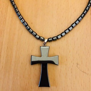 Cross necklaces/Hematite Cross necklaces/ Simple Cross pendant Necklaces/Beaded necklace length 22 inches /Hematite pendant /Black Cross /