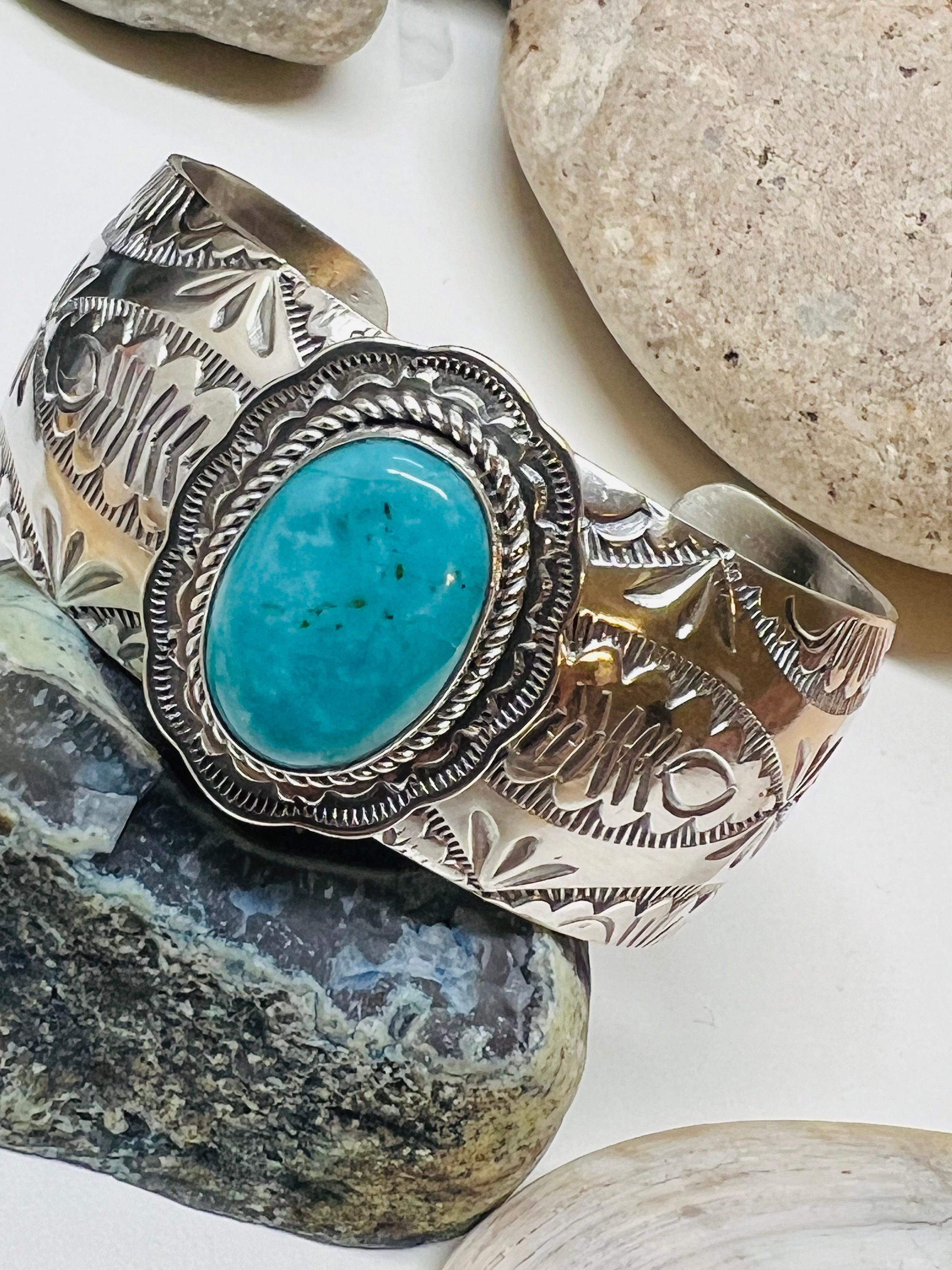 Genuine Sleeping Beauty Turquoise 925 Sterling Silver Stamped Cuffs ...