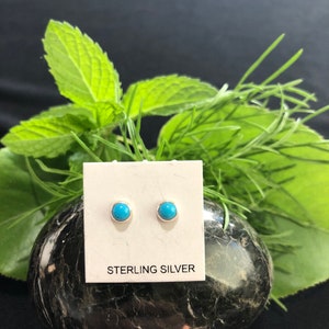 Turquoise/Handmade /4mm Round /Dark blue Turquoise /Genuine 925 Sterling Silver Stud /Post Earrings Made in USA