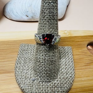 Red Ruby and white fire Opal solid 925 sterling silver ring size 8