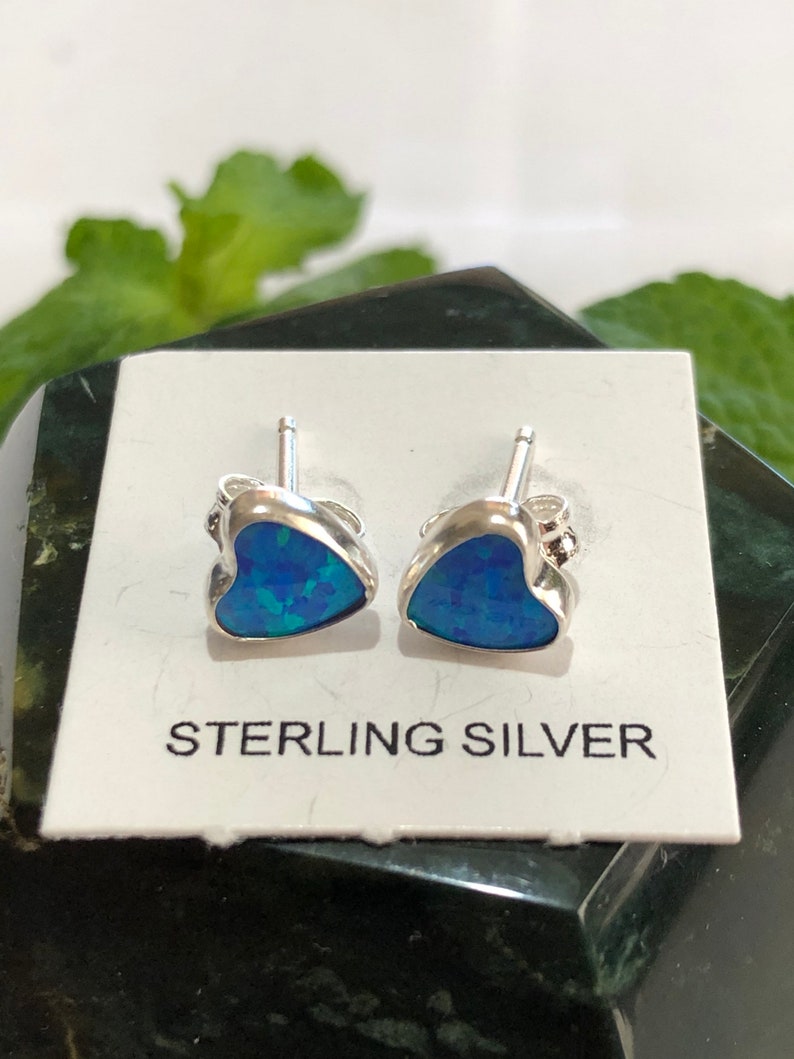 Heart earringblue heart earringfire Opal heart Heart post earringsGenuine925 sterling silver stud earringsMade in USA