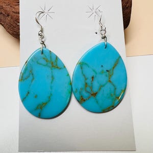 Large teardrop turquoise earrings/ turquoise dangle drop earrings/Southwestern jewelry