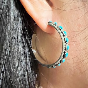 Turquoise hoops earrings/Sterling silver Kingman Turquoise earrings/ Hoops Kingman Turquoise earrings