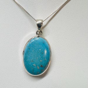 Genuine Large Oval turquoise/Natural Kingman Turquoise pendant with Sterling silver chain 18 inches/Silver turquoise necklace pendant/