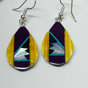 Colorful Earrings/Multi Color large teardrops earrings/turquoise teardrops earrings/Southwestern colorful bar earrings /Sterling Silver
