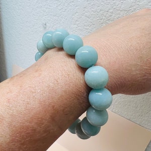 Natural blue Aquamarine bead bracelet /Round 12 mm beaded bracelet/Stretch bracelet/Blue beaded stretch bracelet/Custom 6-8”
