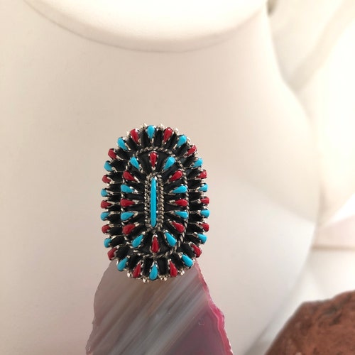 Turquoise ring/Ring/Blue and shops Red Clusters Ring/Sterling Silver petit Teardrop Jewelry/ Adjustable Band/Free Shipping in USA
