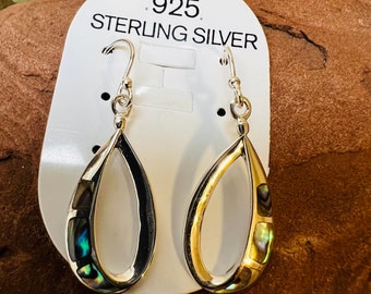 Abalone earrings /Blue Abalon drop earrings /Sterling Silver Blue Abalon dangle drop /Abalon dangling earrings