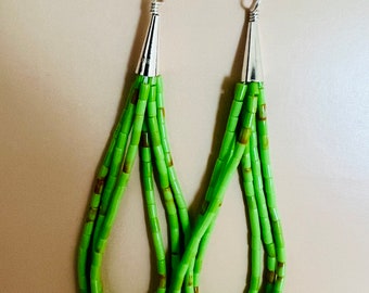 Green Gaspeite earrings/green heishi earrings/Green gaspeite heishi beaded earrings/Sterling Silver green gaspeite earrings/Made in USA
