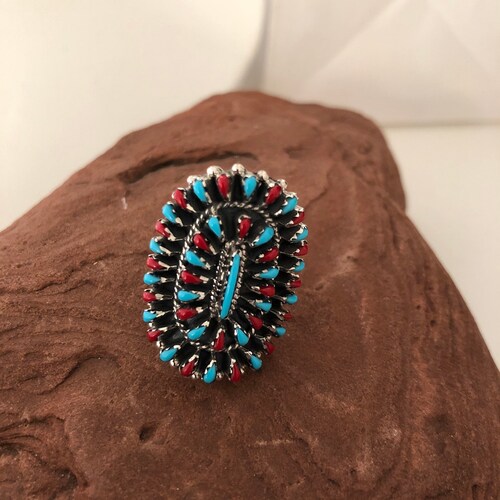 Turquoise ring/Ring/Blue and shops Red Clusters Ring/Sterling Silver petit Teardrop Jewelry/ Adjustable Band/Free Shipping in USA