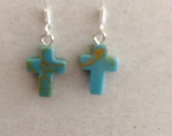Cross Turquoises Earrings/Cowgirl Turquoise Earrings/Girl Country Turquoise Cross/Southwestern Cross Earrings