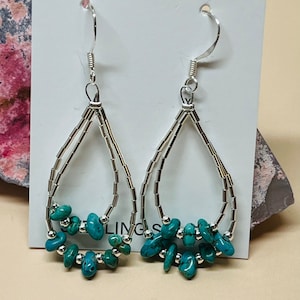 Hoops Turquoise Earrings /Southwestern Turquoise nugget Earrings/ Loops turquoise Earrings/sterling silver earrings/Made in USA