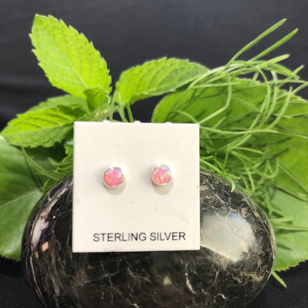 Pink opal stud earrings/Sterling Silver Stud Earrings/ pink opal /4mm round earrings /fire opal / Made in USA