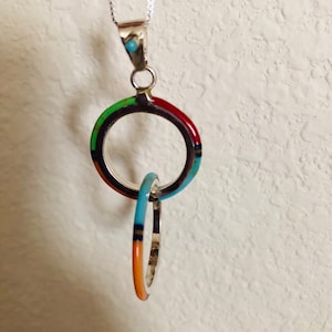 inlay pendant/Colorful Inlay Pendant necklace/Sterling Silver Multi color inlay pendant/inlay/Southwestern inlay pendant necklaces
