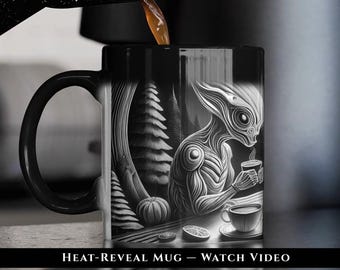 UFO Space Alien Color Changing Mug Book Lovers Gift for Science Geek Pop Culture Desk Decor for Nerd Birthday Sci Fi Collectible Tea Cup