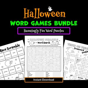 Printable Halloween Word Games: Spooky Puzzles, Word Search & Scramble (Digital Download)