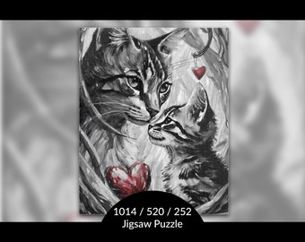 Cat Mom and Kitten Puzzle: Unique Mother's Day Gift for Cat Owner, Chic Black and White Love Artwork, Stress Relief Activity, AI Art Print