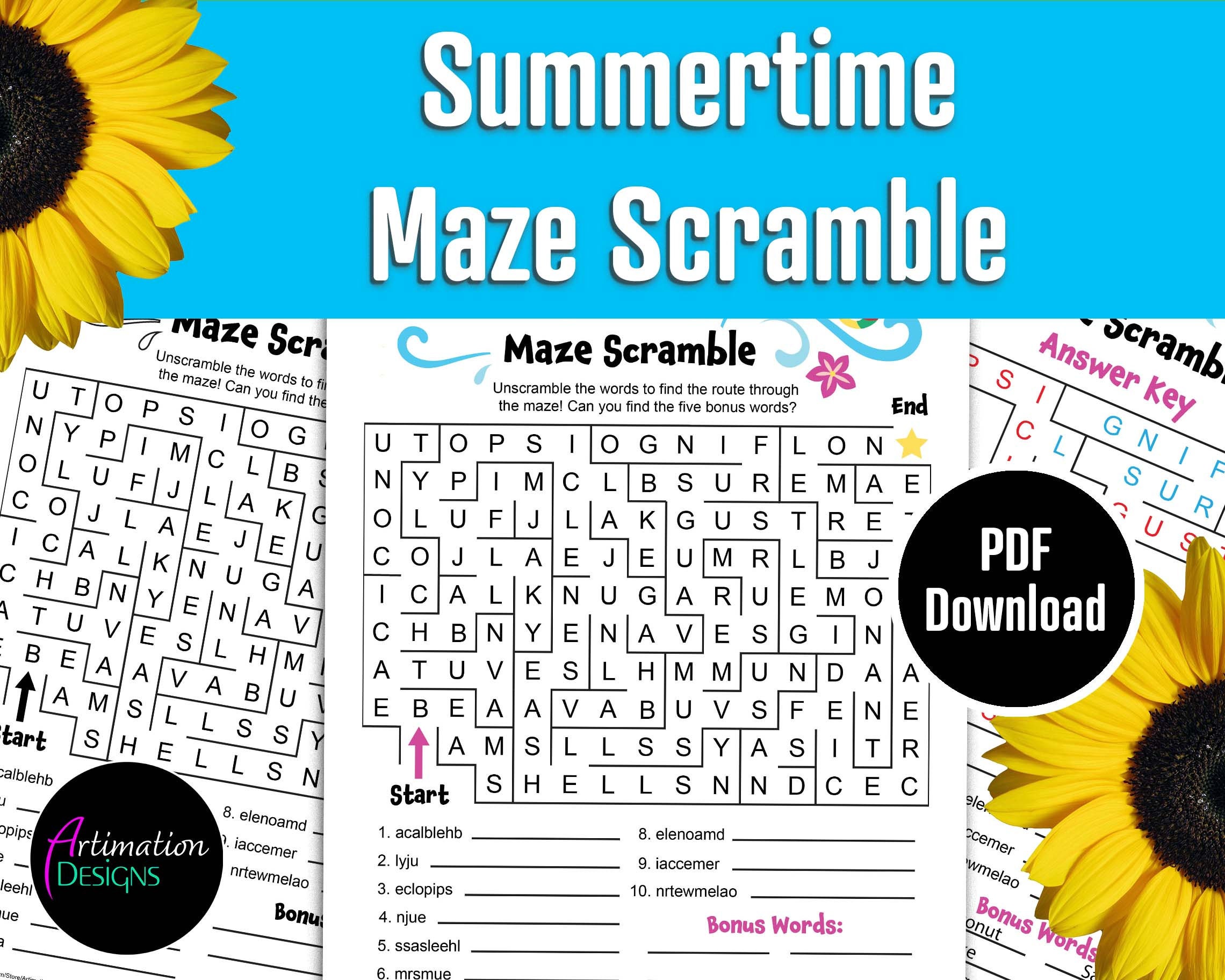 Printable Summertime Maze Summer Word Search For Kids Word Etsy