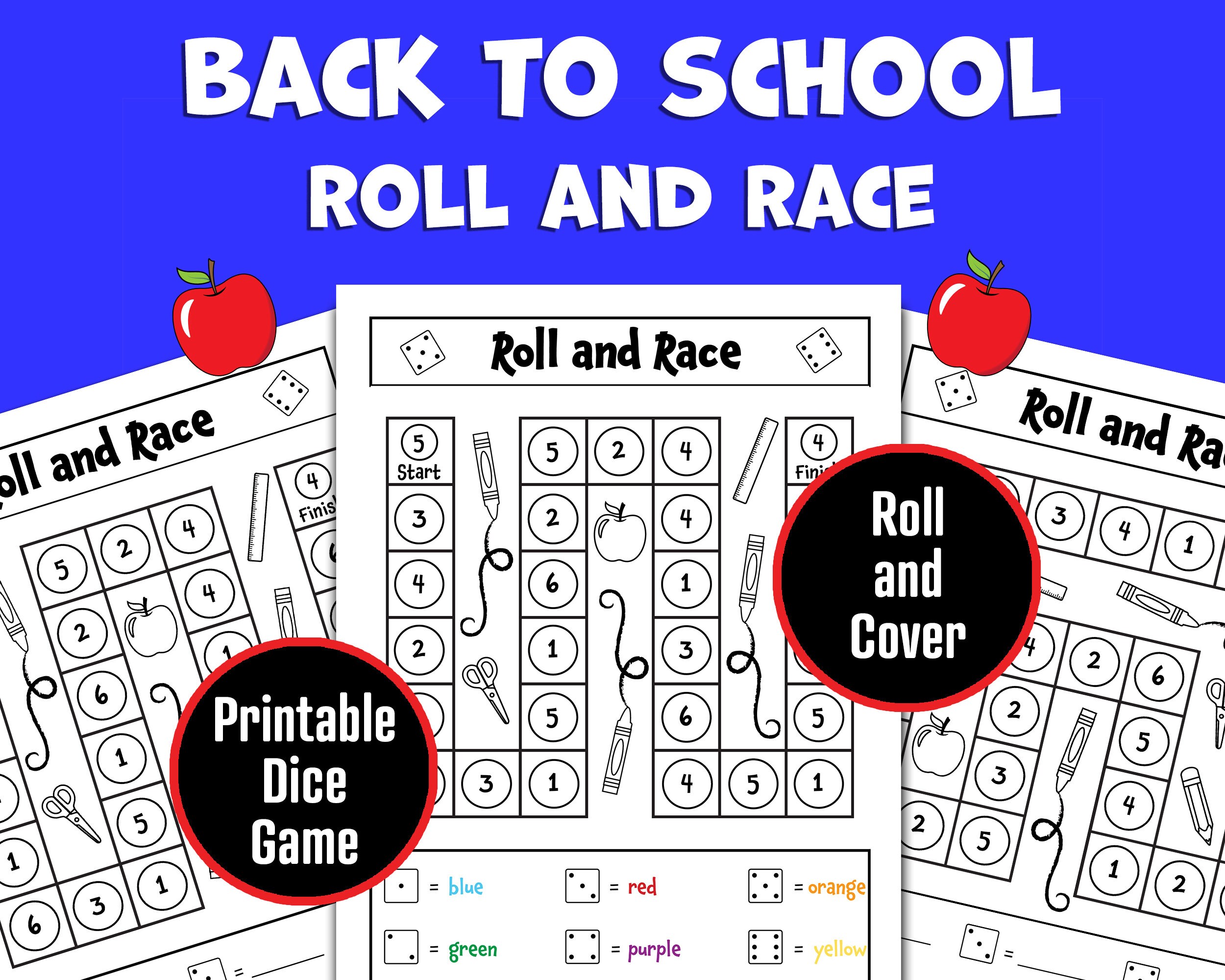 Roll and Race Dice Game, Roll and Cover, Do a Dot, Back to School, Math  Game