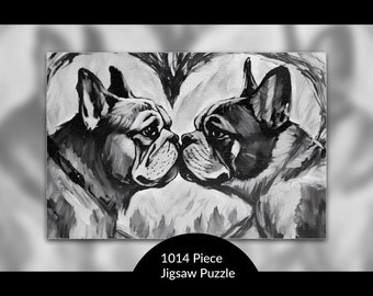 Frenchie Dog Puzzle: Romantic Gift for French Bulldog Owner, Chic Mothers Day Present, Dog Mom Stress Relief Activity, AI Art Print, 1014pc