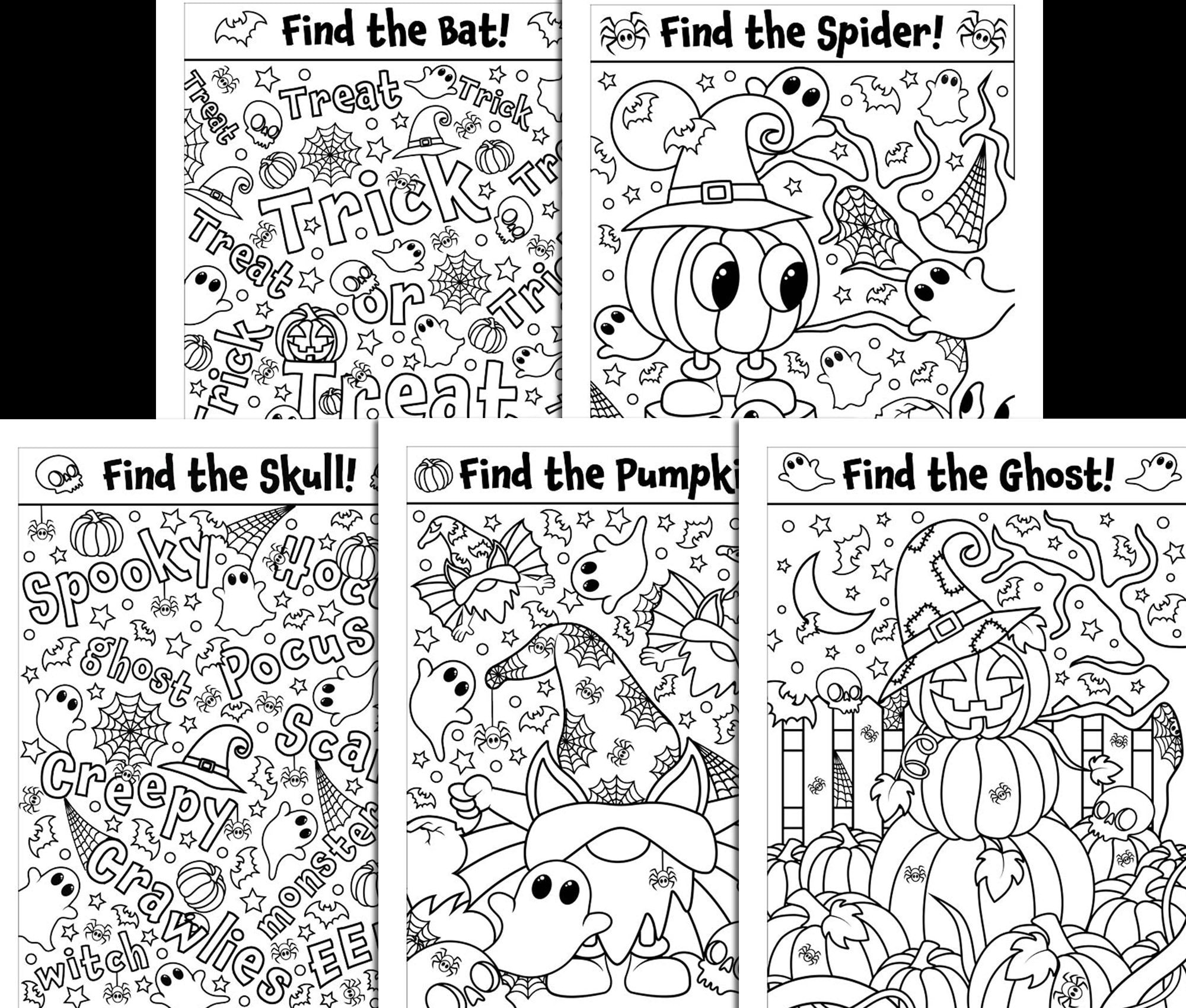 Printable Halloween Seek and Find Coloring Pages: Spooky Fall Kids ...