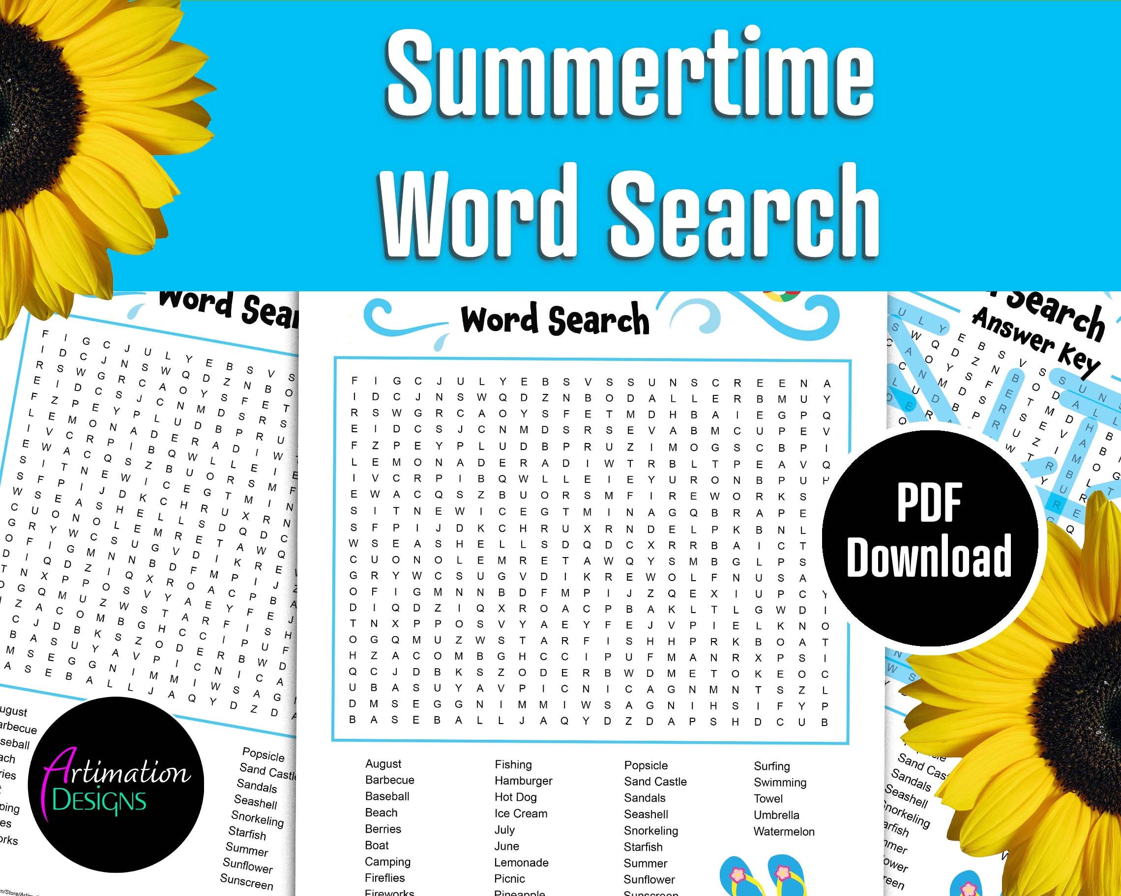 printable summer word search for kids summertime word game etsy australia