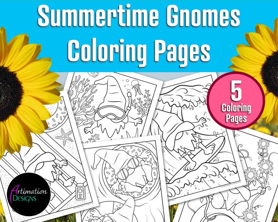 Printable Summer Gnomes Coloring Pages for Kids Summertime