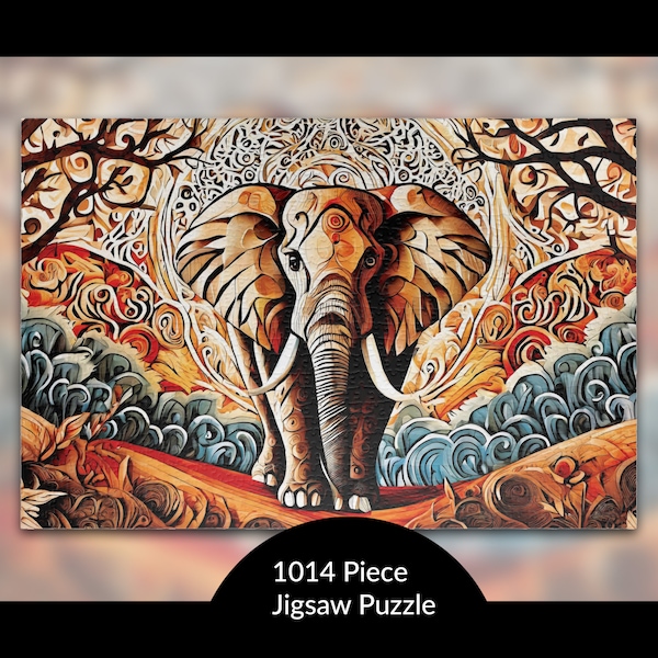 Africa Elephant Puzzle: Unique Gift Idea for Wild Animal Lover, Stress Relief Activity, Papercut Art, AI Art Print, 1014-Piece