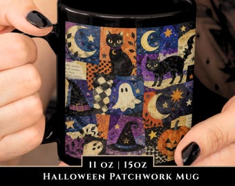 Witchy Halloween Black Cat Mug Spooky Cute Ghost Coffee Cup Gift for Paranormal Lover