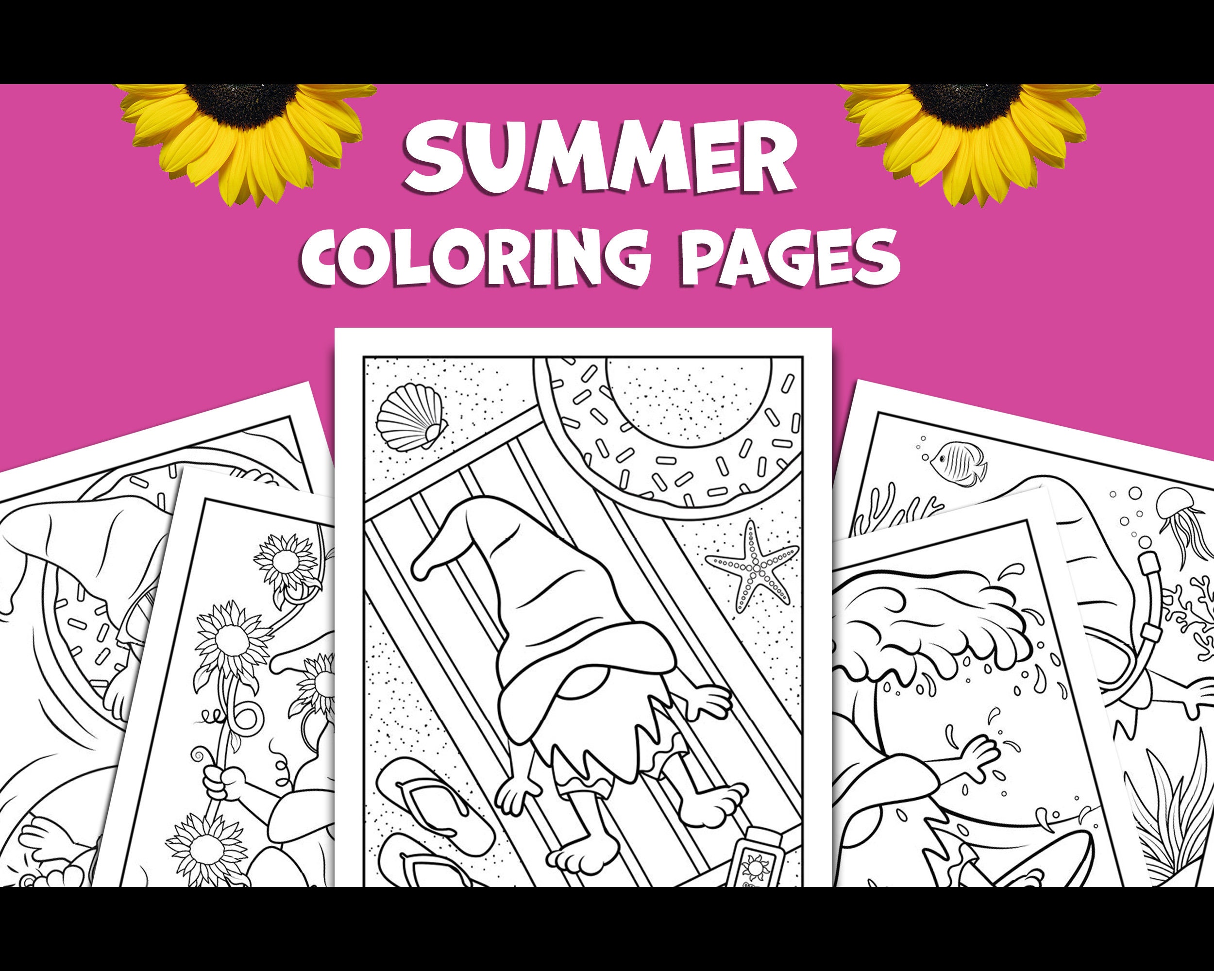 Printable Summer Gnome Coloring Pages: Fun Stress Relief Activity for