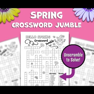 Imprimibles de primavera: crucigramas para adultos, juego de combinación de palabras para niños, actividad educativa, rompecabezas, descarga instantánea