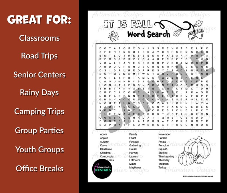 Fall Printable Word Search Puzzle: Fun Autumn Word Game for Kids and ...
