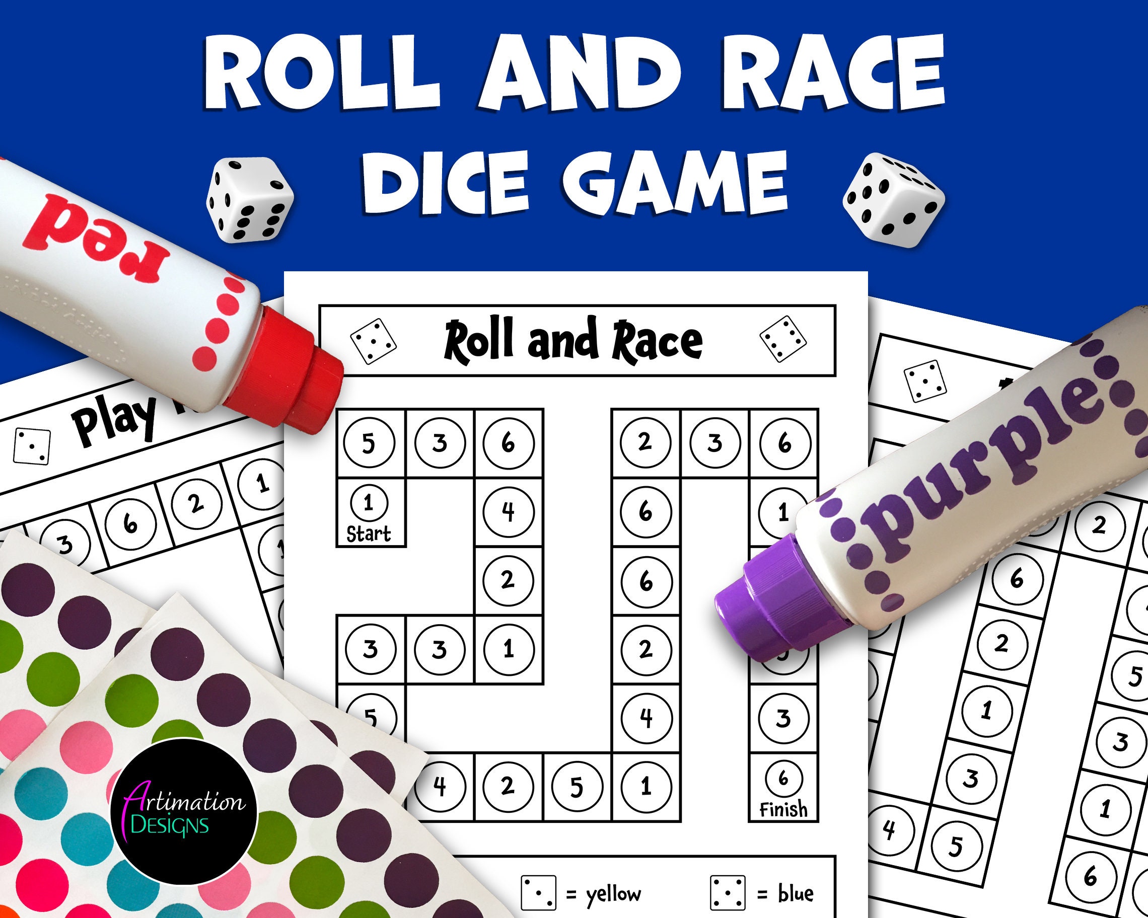 Roll and Race Dice Game, Roll and Cover, Do a Dot, Back to School, Math  Game