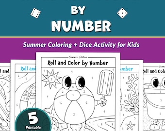 Summer Color by Number Printable Easy Coloring Pages for Kids Kindergarten Math Roll a Dice Game for Preschool Children Learning Activity
