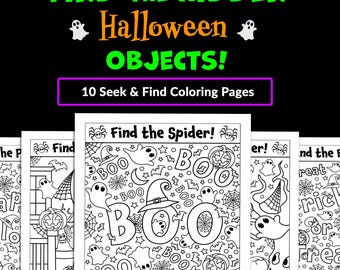 Halloween Hidden Object Coloring Pages Kids Spooky Cute Seek and Find Printable Fall Trunk or Treat Activity Classroom Party Non Candy Favor