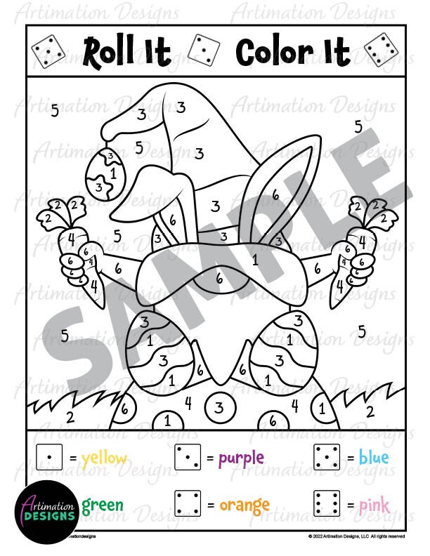 Easter Printables Kids Color by Number, Roll and Color Dice Game
