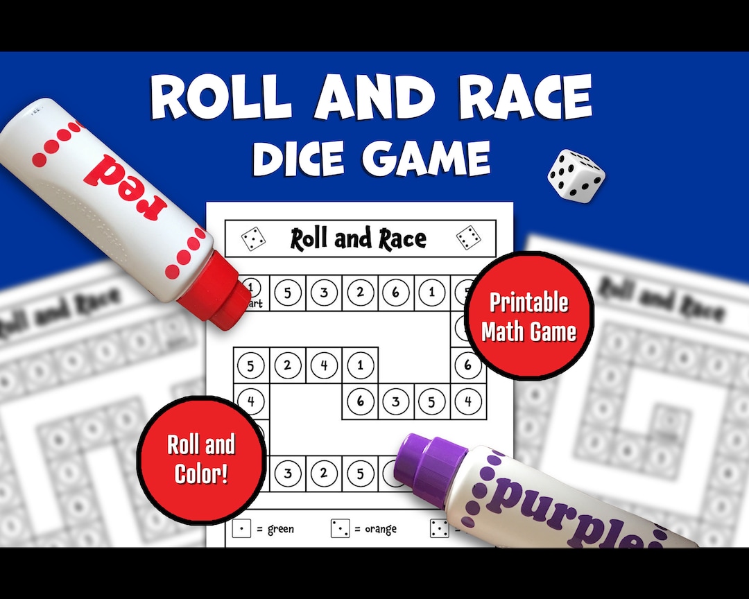 Printable Dice Race Game, Roll and Cover, Kids Color by Number, Back to