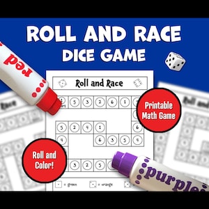 Printable Roll and Race Dice Game | Fun Color by Number Activity - Do a Dot Marker Matching Game - Math Center Classroom Activity