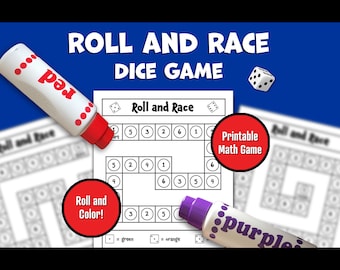 Printable Roll and Race Dice Game: Fun Color by Number Activity, Do a Dot Marker Matching Game, Math Center Classroom Activity