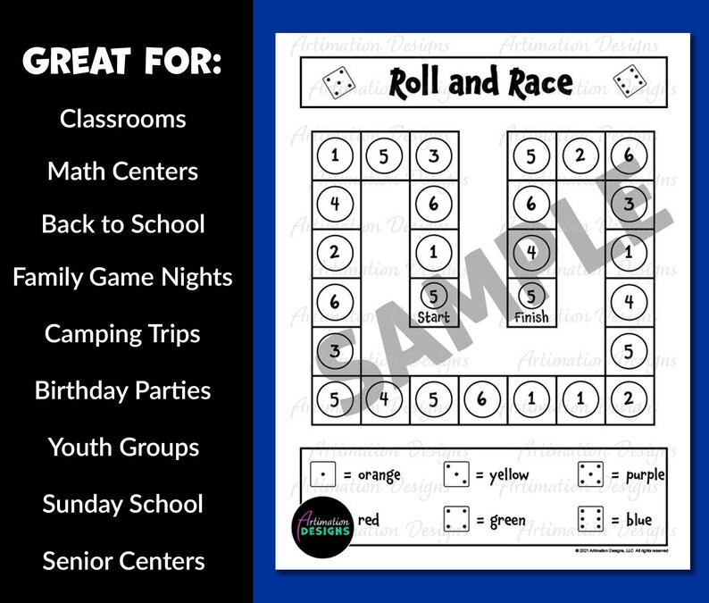 Printable Roll and Race Dice Game: Fun Color by Number Activity - Do a ...