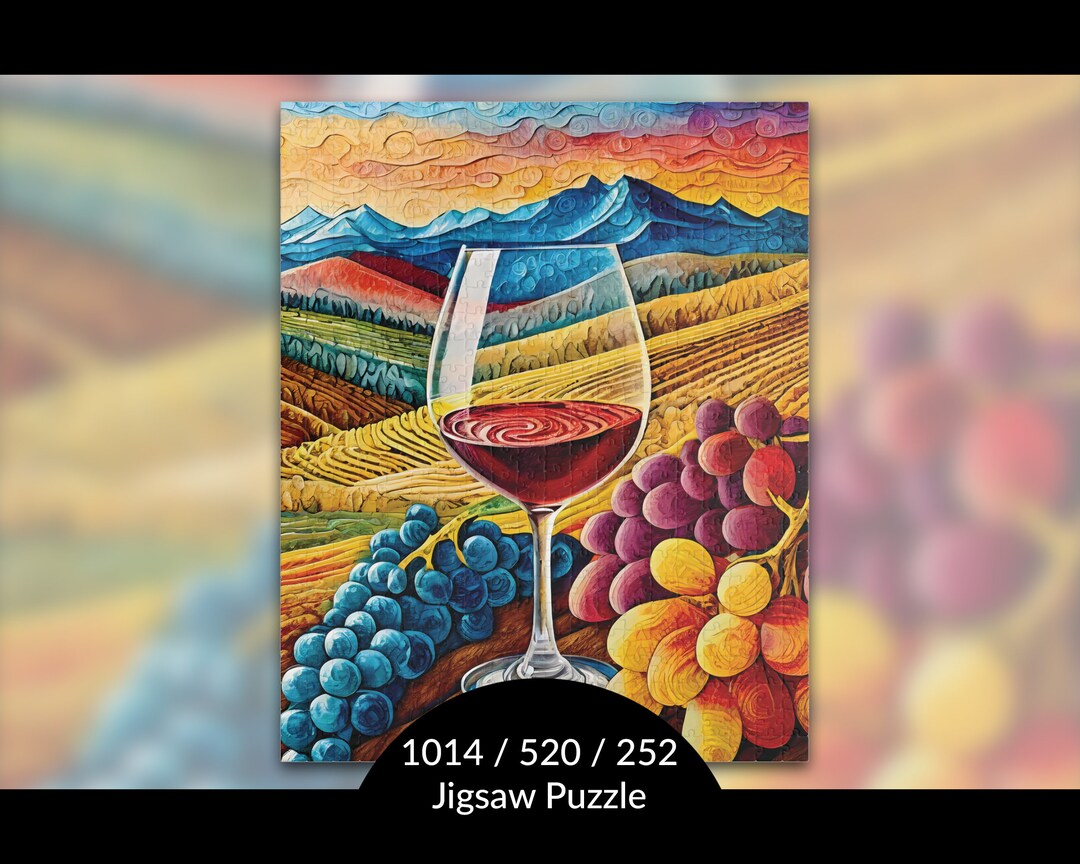Grapes and Red Wine Puzzle Unique Wine Lover Gift, Mindful Stress