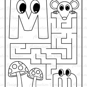 Alphabet Coloring Page Letter M ABC Letters Maze Puzzle | Etsy