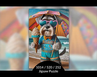 Mini Schnauzer Dog Puzzle: Summer Activity for Dog Mom, Unique Pet Owner Present, Canine Lover Stress Relief, AI Art Print, 252/520/1014pc