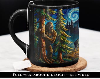 Bigfoot Campfire Mug Sasquatch Coffee Cup Camping Cryptid Footprint Gift Wilderness Explorer Camper Gift for Outdoor Adventure Lover