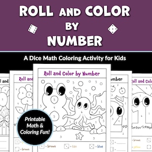 Roll and Color by Number Math Coloring Pages for Kids Printable Dice Game for Children Educational Learning Shapes and Colors Activity