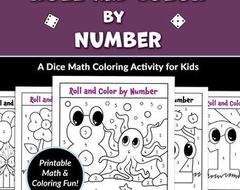 Roll and Color by Number Math Coloring Pages for Kids Printable Dice Game for Children Educational Learning Shapes and Colors Activity