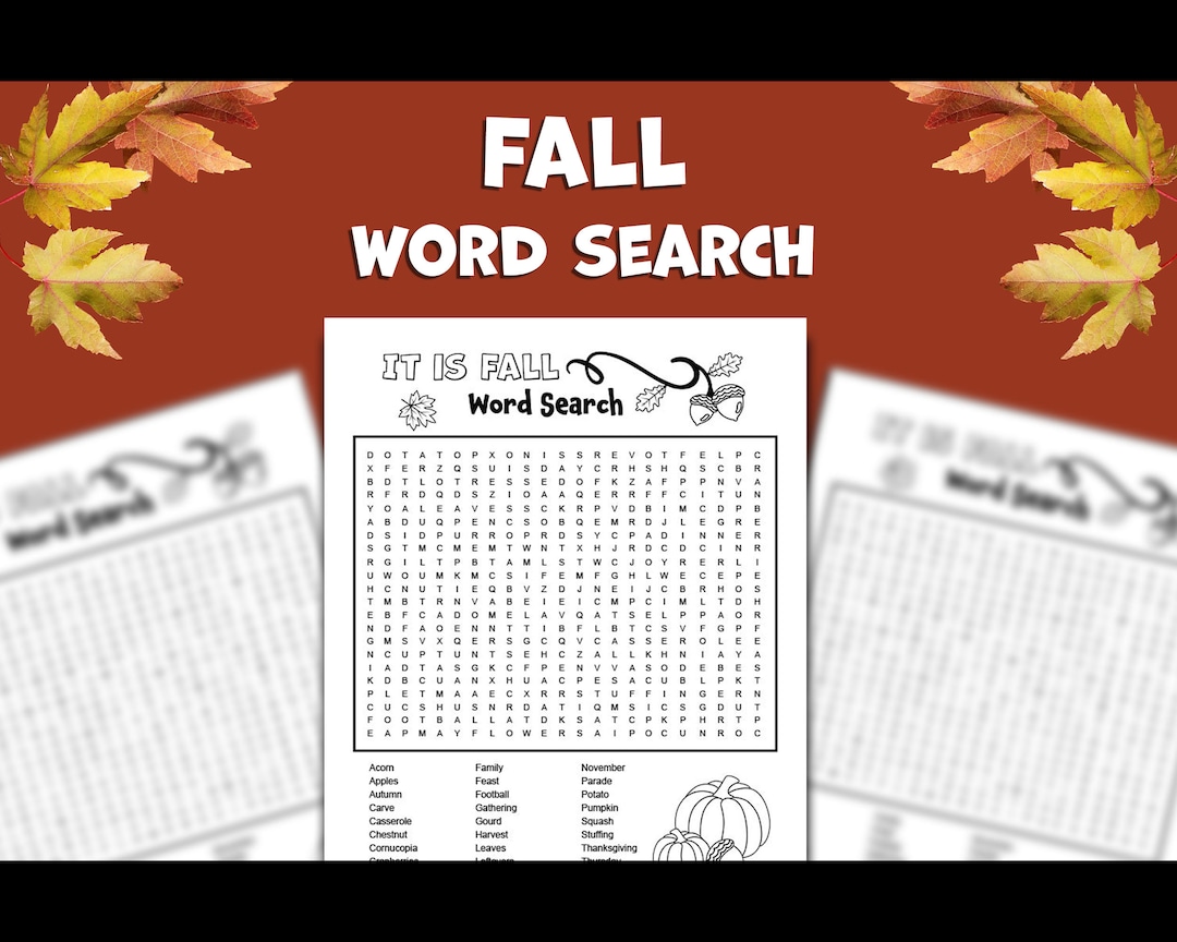 Fall Printable Word Search Puzzle: Fun Autumn Word Game for Kids and ...