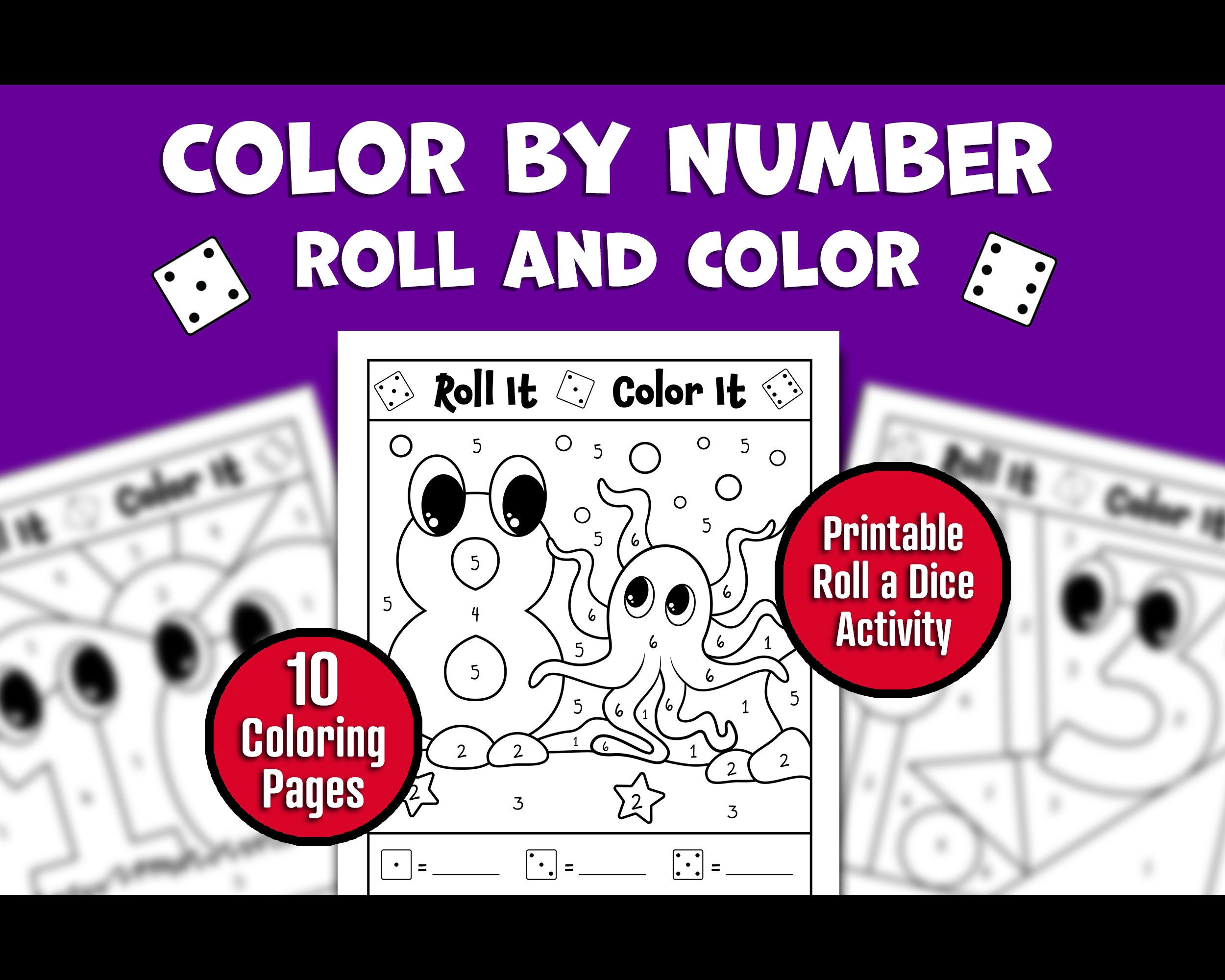Printable Color by Number Roll and Color Dice Game, Cute Coloring
