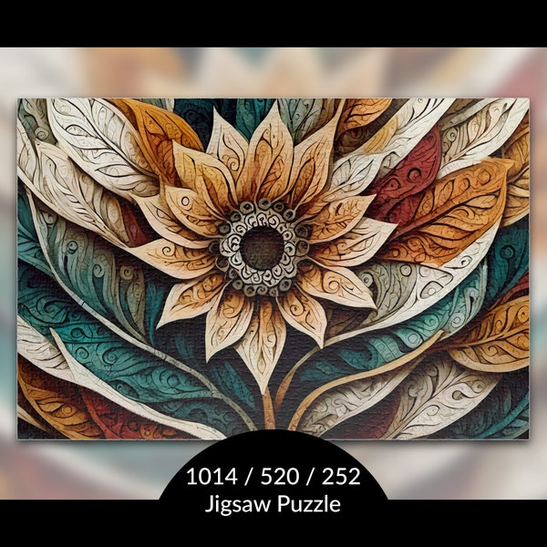 Abstract Sunflower Puzzle: Unique Plant Lover Gift Idea, Mindful Activity for Stress Relief, Papercut Art, AI Art Print, 252/520/1014 Piece